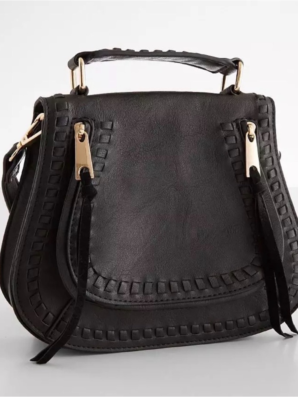 Urban Expressions Black Woven-Trim Saddle Crossbody